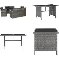 vidaXL Juego de jardín de 5 piezas con cojines, tejido de ratán sintético, color gris - Juego de comedor - Conjuntos de comedor - Tumbona - Tumbonas