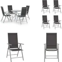 vidaXL Juego de mesa y sillas de jardín de 5 piezas, aluminio y textileno, color plateado. - Juego de mesa y sillas para jardín - Conjuntos de mesa y sillas para jardín - Juego de jardín