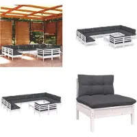 vidaXL Juego de jardín de 13 piezas con cojines, color blanco, madera de pino. Incluye: juego de jardín, juegos de jardín, juego de muebles de jardín, conjuntos de muebles de jardín