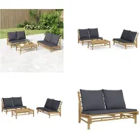 vidaXL Juego de jardín de 3 piezas con cojines grises oscuros, de bambú. Juego de jardín para relajación. Conjunto de muebles de jardín para relajación. Juego de jardín