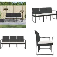 vidaXL Banco de jardín para 3 personas con cojines, color , material: PP y ratán sintético. Banco de jardín, bancos de jardín, banco con asiento, banco para exteriores