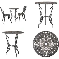 vidaXL Juego de mesa bistró de 3 piezas, fabricado en aluminio fundido - Juego de mesa bistró - Juegos de mesa bistró - Juego de jardín - Juegos de jardín