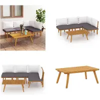 vidaXL Juego de jardín de 5 piezas con cojines, fabricado en madera de acacia maciza. Ideal para salones de jardín, terrazas y espacios exteriores
