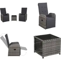 vidaXL Juego de bistro de 3 piezas con cojines, ratán sintético gris - Juego de bistro - Juegos de bistro - Sillón y mesa - Sillones y mesas
