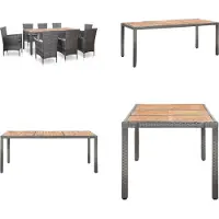 vidaXL Juego de comedor de jardín de 9 piezas con cojines, ratán sintético gris - Juego de comedor para jardín - Juegos de comedor para jardín - Juego de jardín - Juegos de jardín