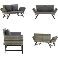 vidaXL Banco de jardín con cojines, 176 cm, gris, ratán sintético - Tumbona para exteriores - Tumbonas para exteriores - Tumbona - Tumbonas