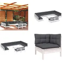 vidaXL Juego de jardín de 13 piezas con cojines, color blanco, fabricado en madera maciza de pino. Juego de jardín, juegos de jardín, juego de muebles de jardín, conjuntos de muebles de jardín