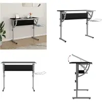 vidaXL Mesa de trabajo negra y gris de 110x53x(58-87) cm, con estructura de tablero de partículas y acero. Ideal para manualidades, como mesa de trabajo o escritorio