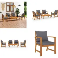 vidaXL Juego de jardín de 5 piezas con cojines, fabricado en madera de acacia maciza. Juego de muebles de jardín. Conjunto de muebles de jardín. Juego de exterior