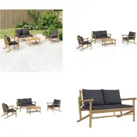 vidaXL Juego de jardín de 4 piezas con cojines grises oscuros, de bambú. Juego de jardín para relajación. Conjunto de muebles de jardín para relajación. Juego de muebles de jardín
