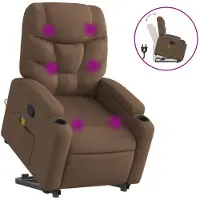vidaXL Sillón de masaje con ayuda para levantarse, color marrón, tapizado en tela