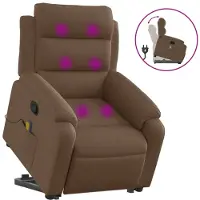 vidaXL Sillón de masaje con ayuda para levantarse, color marrón, tapizado en tela