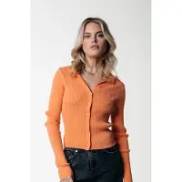 Colourful Rebel Nori Fine Knit Cropped Longsleeve Polo Tangerine Talla: XS/S | Cárdigan Outlet | Mujer | Naranja