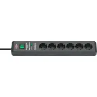 Brennenstuhl Secure-Tec 19.500A: Regleta de enchufes con protección contra sobretensiones, 6 enchufes, color antracita, 2 metros, cable H05VV-F 3G1,5, número de artículo 1159540366