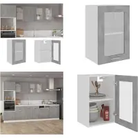 vidaXL Armario de vidrio suspendido, gris hormigón, 40x31x60 cm, material de madera - Armario de vidrio colgante - Armarios de vidrio colgantes - Armario de cocina - Armarios de cocina