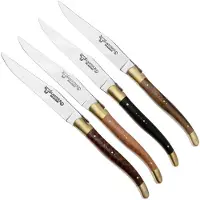Laguiole En Aubrac 42C99BDLBHK, Brass, juego de cuchillos de carne de 4 piezas, tipos de madera mixtos