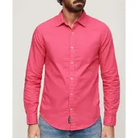 Superdry para hombre. M4010820A Camisa de algodón orgánico sobreteñida rosa (S), Casual, Manga larga, outlet 2026.