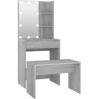 vidaXL Kit de tocador con luces LED, color gris Sonoma, fabricado en material de imitación madera
