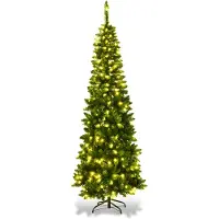 Costway , árbol de Navidad artificial de 225 cm, con 1085 agujas de PVC, 350 luces LED blanco cálido, soporte y sistema plegable, ideal para Navidad