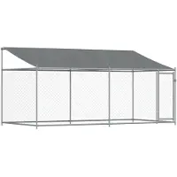 vidaXL - Jaula para perros con techo y puerta, color gris, 4x2x2 metros, acero galvanizado