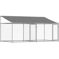 vidaXL Jaula para perros con techo y puertas, color gris, 4x2x2 metros, acero galvanizado