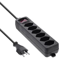 InLine 16451Y, regleta de enchufes para Suiza, de 6 enchufes, con interruptor, 1,5 metros, color negro