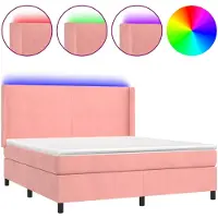 vidaXL Cama con somier y colchón, con iluminación LED rosa, 160x200 cm, tapizada en terciopelo