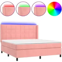 vidaXL Cama con somier y colchón , con iluminación LED rosa, 180x200 cm, tapizada en terciopelo