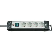 Brennenstuhl Regleta de enchufes Premium-Line, 4 enchufes, color negro/gris claro, 1,8 metros, cable H05VV-F 3G1,5, referencia 1951540100