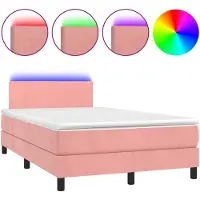 vidaXL Cama con somier y colchón , con luces LED rosas, 120x200 cm, tapizada en terciopelo