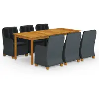 vidaXL Juego de mesa y sillas de jardín, 7 piezas, color gris oscuro