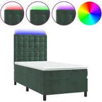 vidaXL Cama con somier y colchón, con iluminación LED, color verde oscuro, 80x200 cm, tapizada en terciopelo