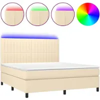 vidaXL Cama con somier y colchón , con iluminación LED, color crema, 180x200 cm, tapizada en tela