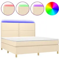 vidaXL Cama con somier y colchón , con iluminación LED, color crema, 180x200 cm, tapizada en tela