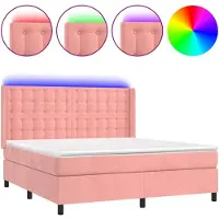 vidaXL Cama con somier y colchón, con iluminación LED rosa, 160x200 cm, tapizada en terciopelo