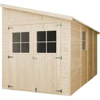 Timbela Caseta de jardín de madera (con pared lateral) - Almacén con ventanas - H244 x 216 x 416 cm / 8 m2 - Caseta de madera con revestimiento tipo "ship lap" - Taller de jardinería - M340A