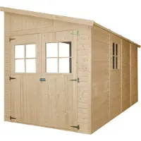 Timbela Caseta de jardín de madera (sin pared lateral) - Almacén con ventanas - H244 x 211 x 416 cm / 8 m2 - Caseta de madera con revestimiento tipo "ship lap" - Taller de jardinería - M340