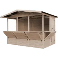 Timbela M150B: Quiosco de venta multifuncional para jardín, dimensiones 232x336x263 cm, superficie de 6 m², fabricado en madera