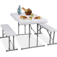 Springos Mesa de picnic con bancos - Mesa para camping - Set de camping - Mesa - Bancos - Plegable - Blanco - 105 x 64 x 70 cm