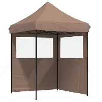 vidaXL Tienda de campaña plegable tipo pop-up para fiestas, con 2 paneles laterales, color marrón