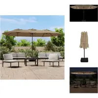 vidaXL Sombrilla doble con luces LED, color taupe, 449 x 265 cm