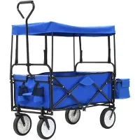 vidaXL Carro plegable con toldo para proteger del sol, de acero, color azul (marca )