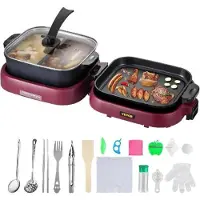 OEM Barbacoa y olla caliente de aluminio 2 en 1, 2000W, antiadherente, 70x29x25,5 cm, multifuncional, portátil