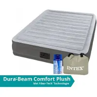 Intex Comfort Plush: Colchón inflable (semi-elevado) para dos personas, con kit de reparación, de 203x152x33 cm, fabricado en PVC, color gris claro