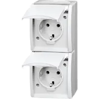 Busch-Jaeger BJ APWG, toma de corriente para aplicaciones marinas, tipo Schuko, 20-02EW-54, doble, color blanco alpino, montaje vertical