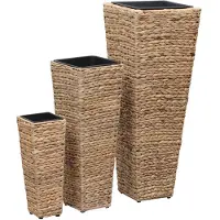 VD Home Furnishing Macetas para plantas, juego de 3 unidades, color marrón, estilo "water hyacinth" (jacinto de agua)