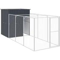 vidaXL Caseta para perros con zona de esparcimiento, color antracita, 165x455x181 cm, acero galvanizado