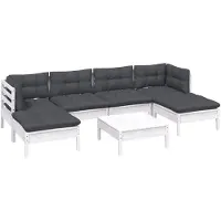 vidaXL Juego de jardín de 7 piezas con cojines, color blanco, fabricado en madera de pino
