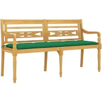 vidaXL Banco Batavia con cojín verde, 150 cm, madera maciza de teca