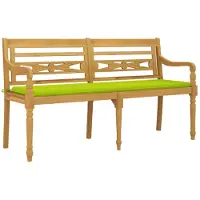 vidaXL Banco de jardín Batavia con cojín de color verde claro, 150 cm, fabricado en madera de teca maciza